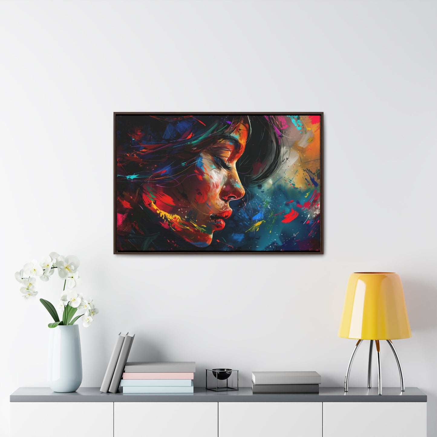 Beautiful Girl Face - Colorful Impressionist Style Digital Canvas Art Print Horizontal Frame