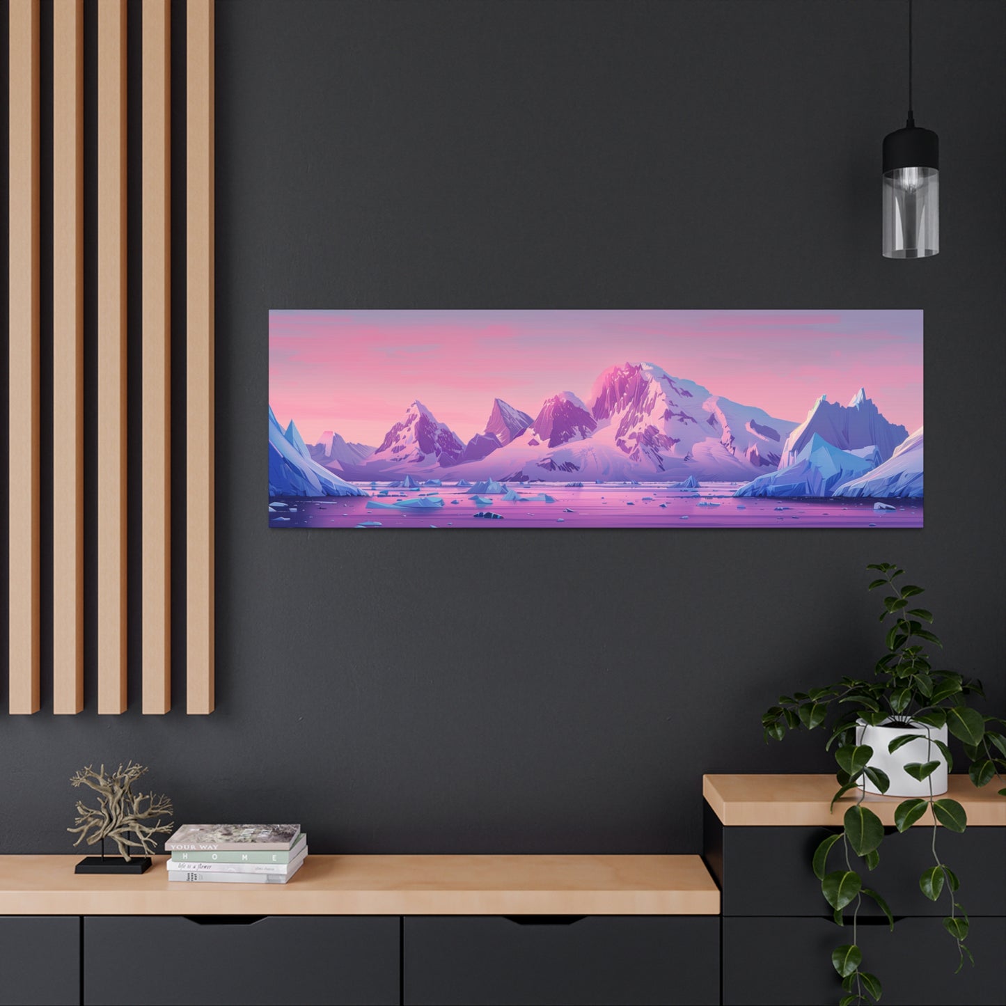 Snowy Mountain Evening - Digital Landscape Illustration Panorama Canvas Gallery Wraps