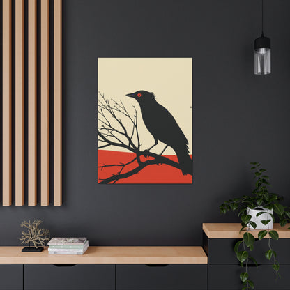 Black Bird Sitting on a Branch Digital Illustration Canvas Gallery Wraps