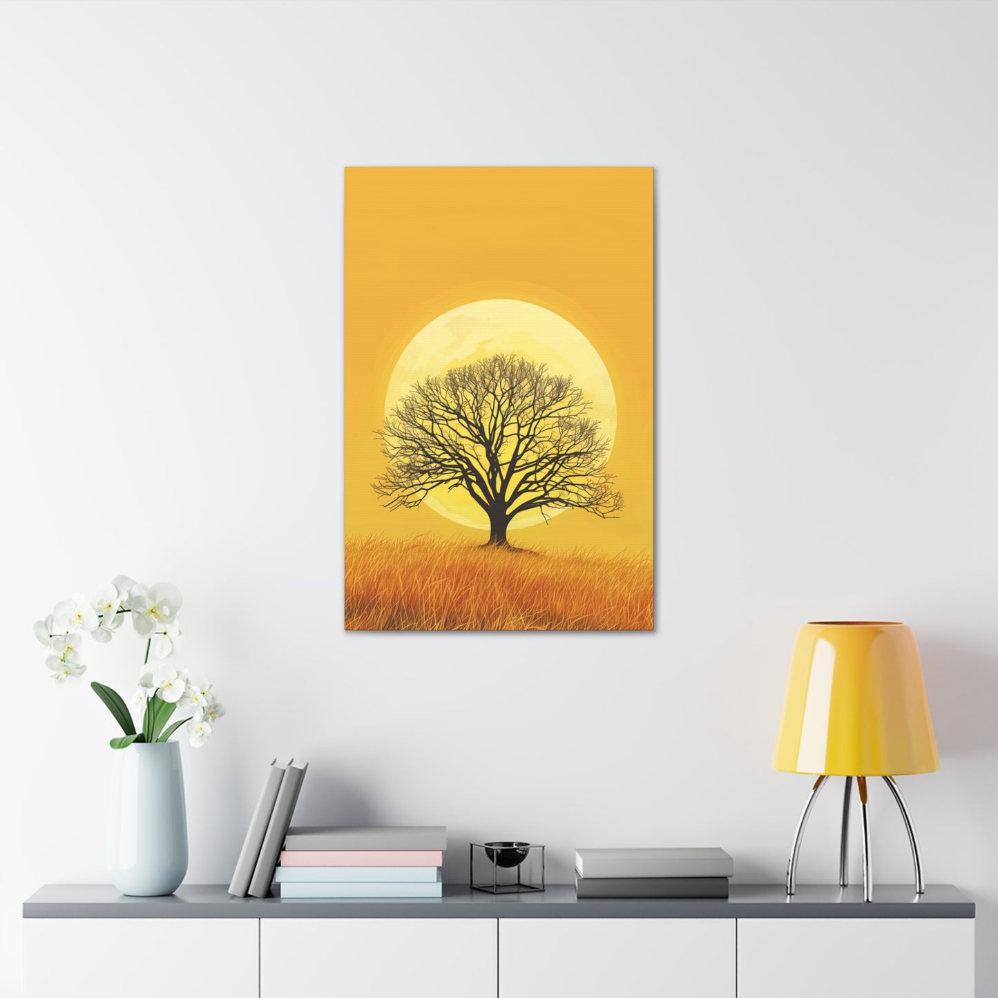 A Leafless Tree in a Golden Evening Digital illustration Canvas Gallery Wraps