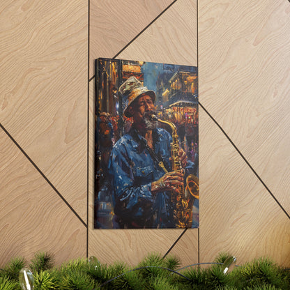 Man Playing Horn on the Street - Rembrandt Style Digital Oil Painting Canvas Gallery Wraps