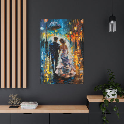 couple walking in street in rain - Leonid Afremov Style Digital Print Canvas Gallery Wraps