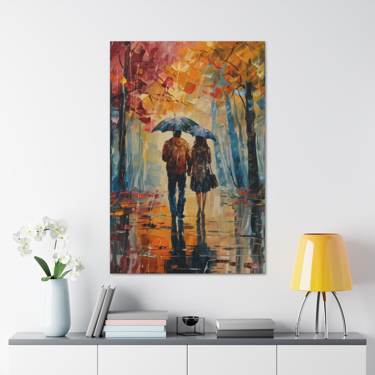 couple walking on the street with umbrella - Leonid Afremov Style Digital Print Canvas Gallery Wraps