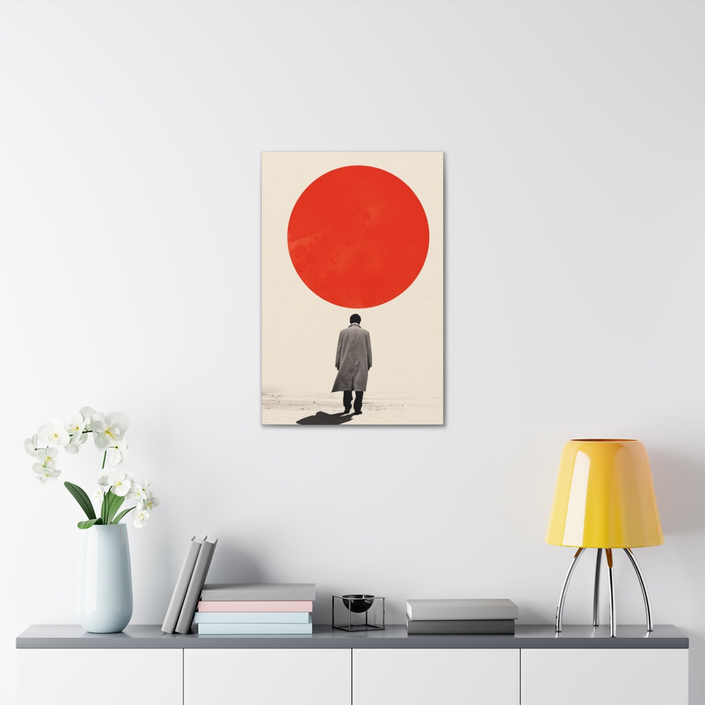 Man walking to red circle  - Takeshi Kitano Style Digital Illustration Canvas Gallery Wraps