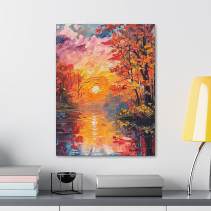 Pond in a Autumn Forest - Claude Monet Style Digital Print Canvas Gallery Wraps