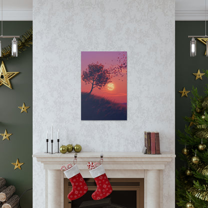 Tree in a Purple Sunset Digital Illustration Canvas Gallery Wraps