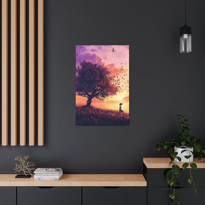 Tree in a Purple Sunset Digital Illustration Canvas Gallery Wraps