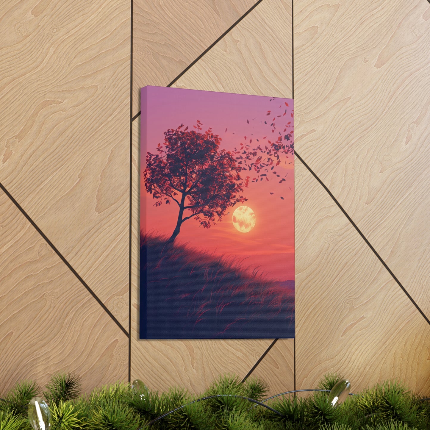 Tree in a Purple Sunset Digital Illustration Canvas Gallery Wraps