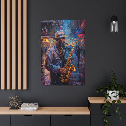 Man Playing Horn on the Street - Rembrandt Style Digital Oil Painting Canvas Gallery Wraps