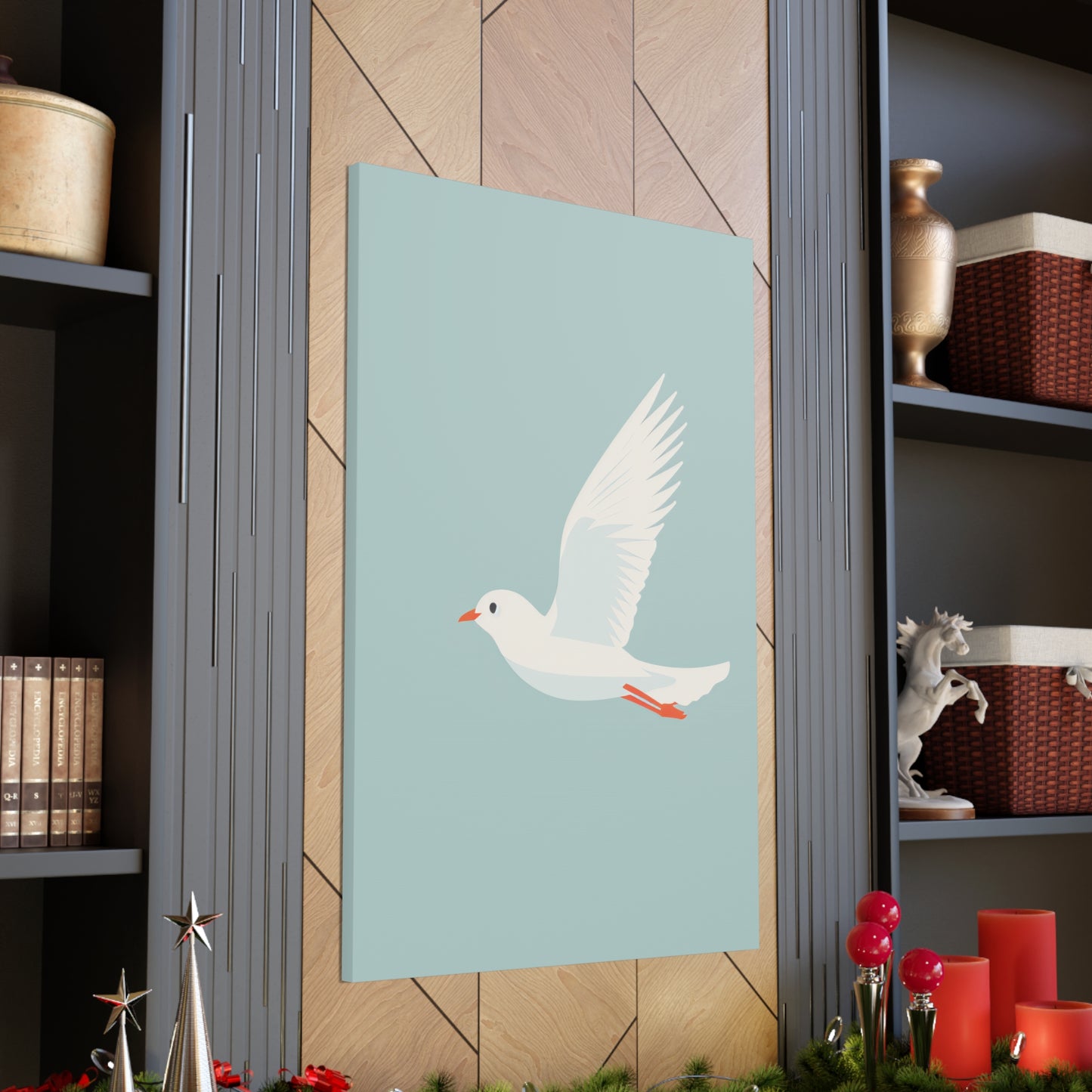 White Dove Flying Digital Illustration Canvas Gallery Wraps