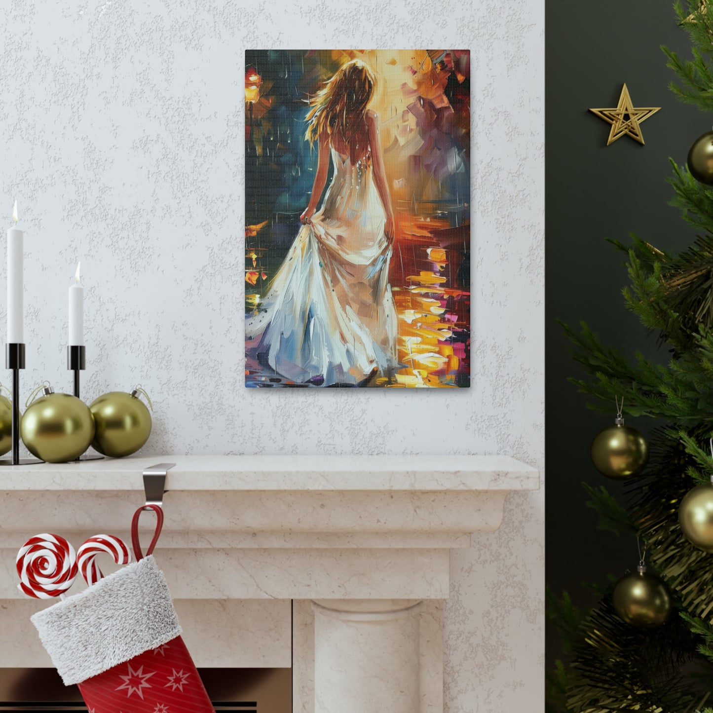 Beautiful Bride in Street - Leonid Afremov Style Digital Print Canvas Gallery Wraps