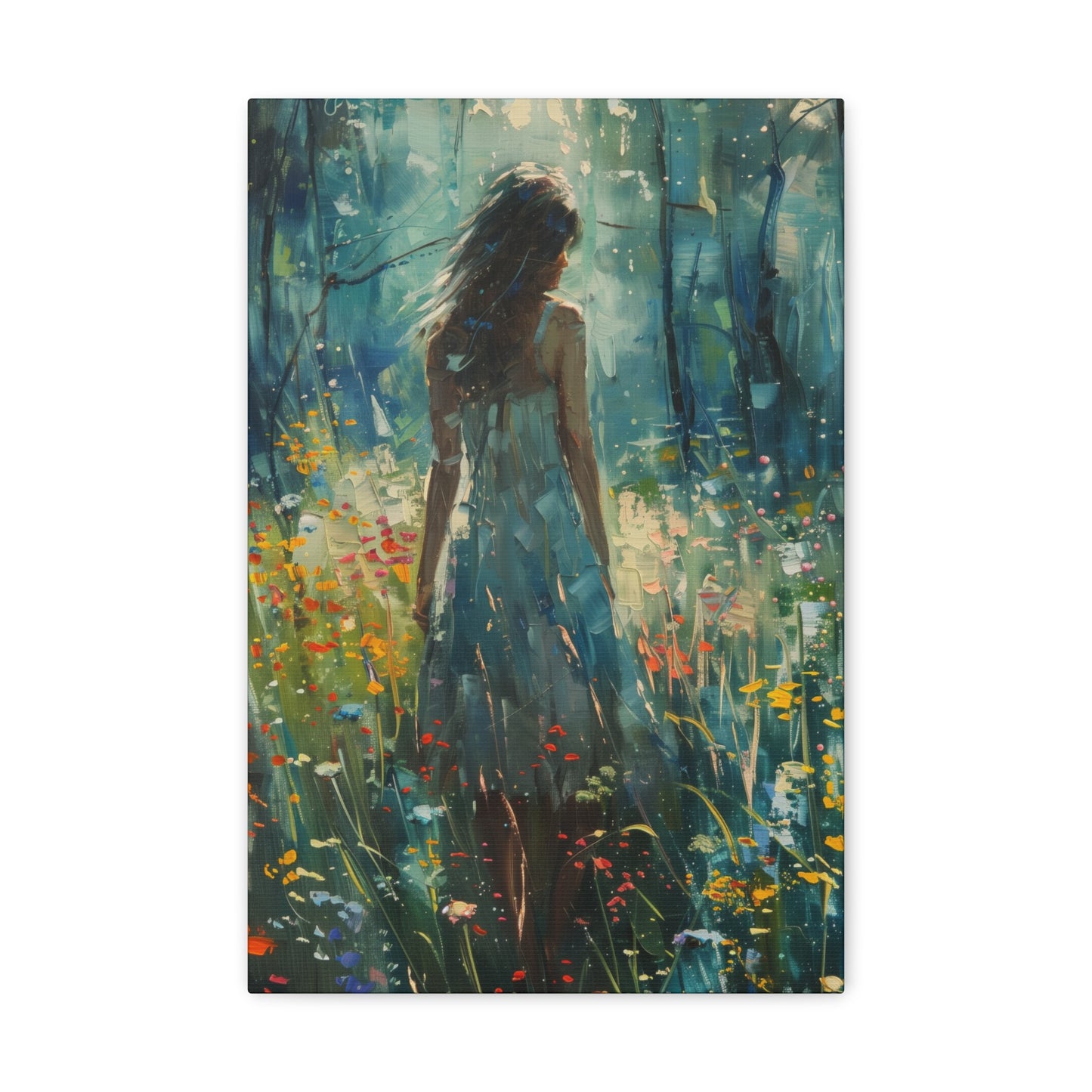 a girl looking into a forest Digital Oil Painting Print Canvas Gallery Wraps