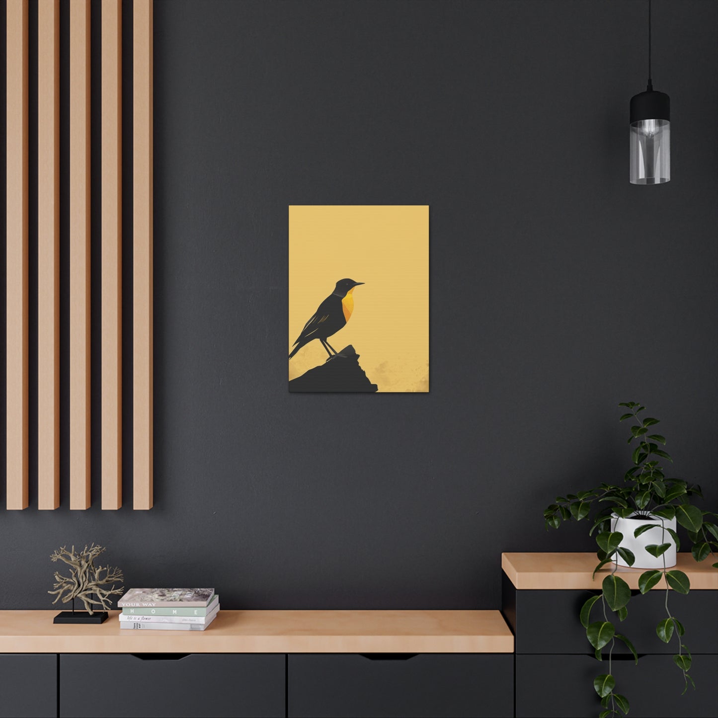 Bird Sitting on a Rock Digital Illustration Canvas Gallery Wraps