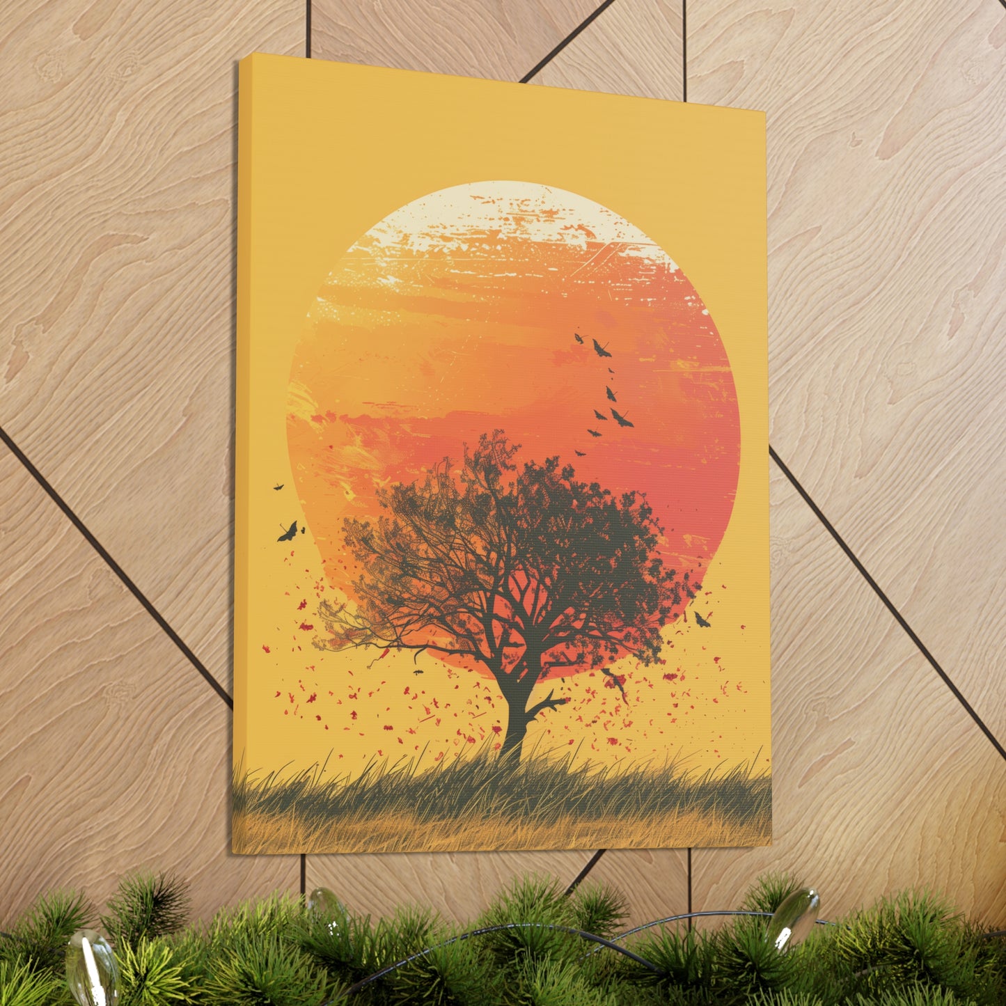 Tree in a Golden Sunset Digital Illustration Canvas Gallery Wraps