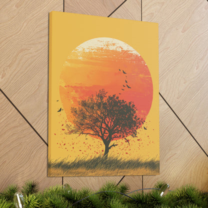 Tree in a Golden Sunset Digital Illustration Canvas Gallery Wraps