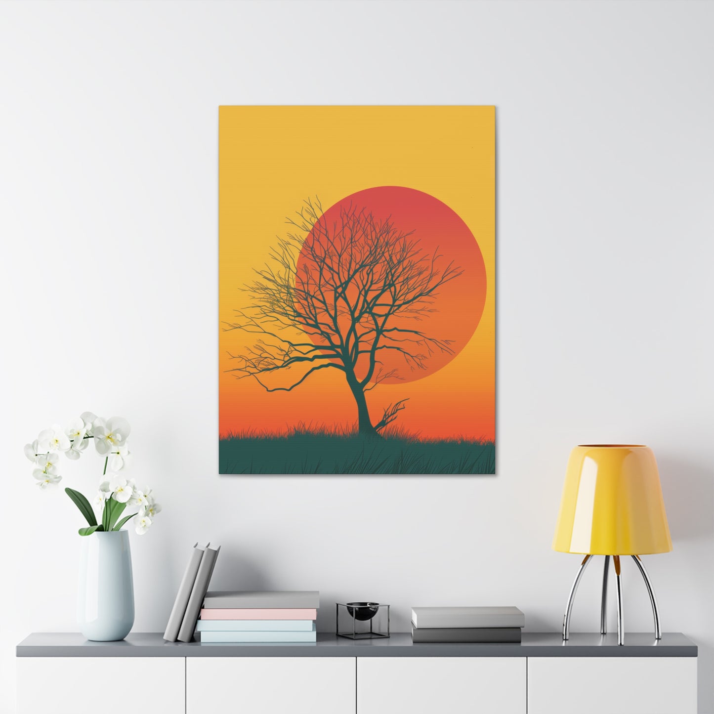 leafless tree in a Golden Sunset Digital Illustration Canvas Gallery Wraps