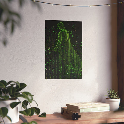 Neon Code Guardian: 3D Glitch Superman Matrix Effect - Digital Illustration Matte Vertical Poster