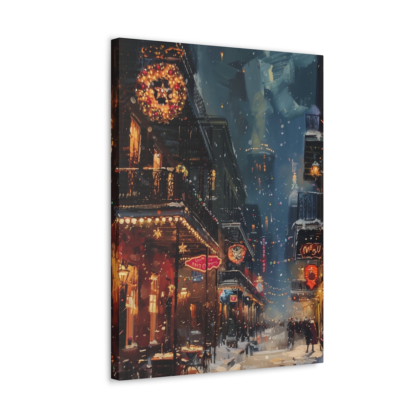 Christmas Time Downtown Street Corner - Rembrandt Style Digital Oil Painting Canvas Gallery Wraps