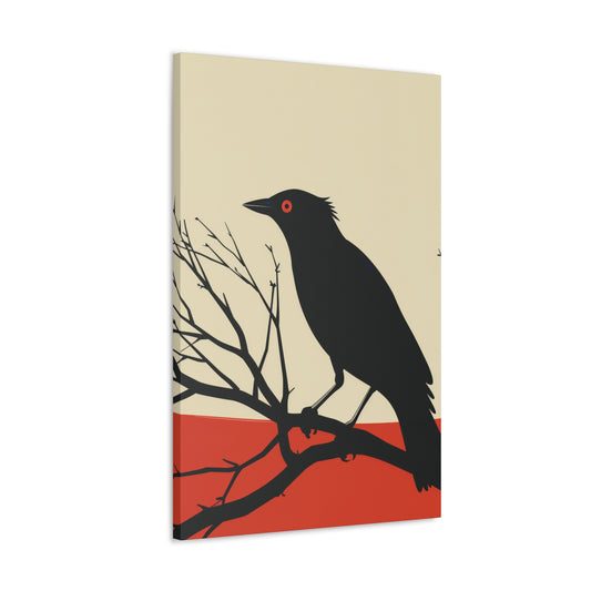 Black Bird Sitting on a Branch Digital Illustration Canvas Gallery Wraps