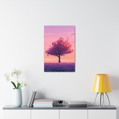 Tree in a Purple Sunset Digital Illustration Canvas Gallery Wraps