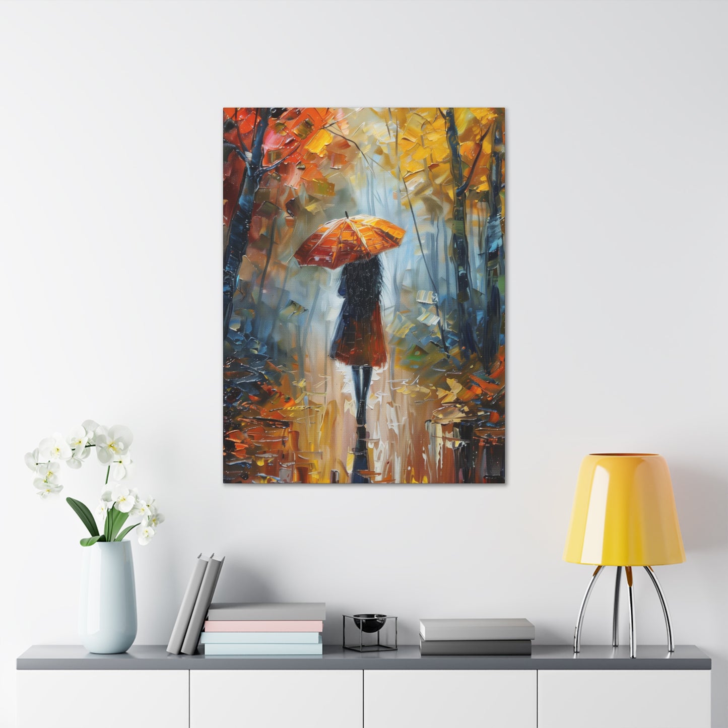 Girl Walking Under Umbrella - Leonid Afremov Style Oil Painting Canvas Gallery Wraps