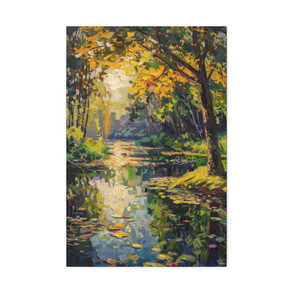 River in a Forest - Claude Monet Style Digital Print Canvas Gallery Wraps