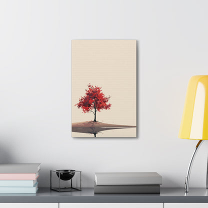 Lone Tree with Red Leaves - Portrait Illustration Canvas Gallery Wraps