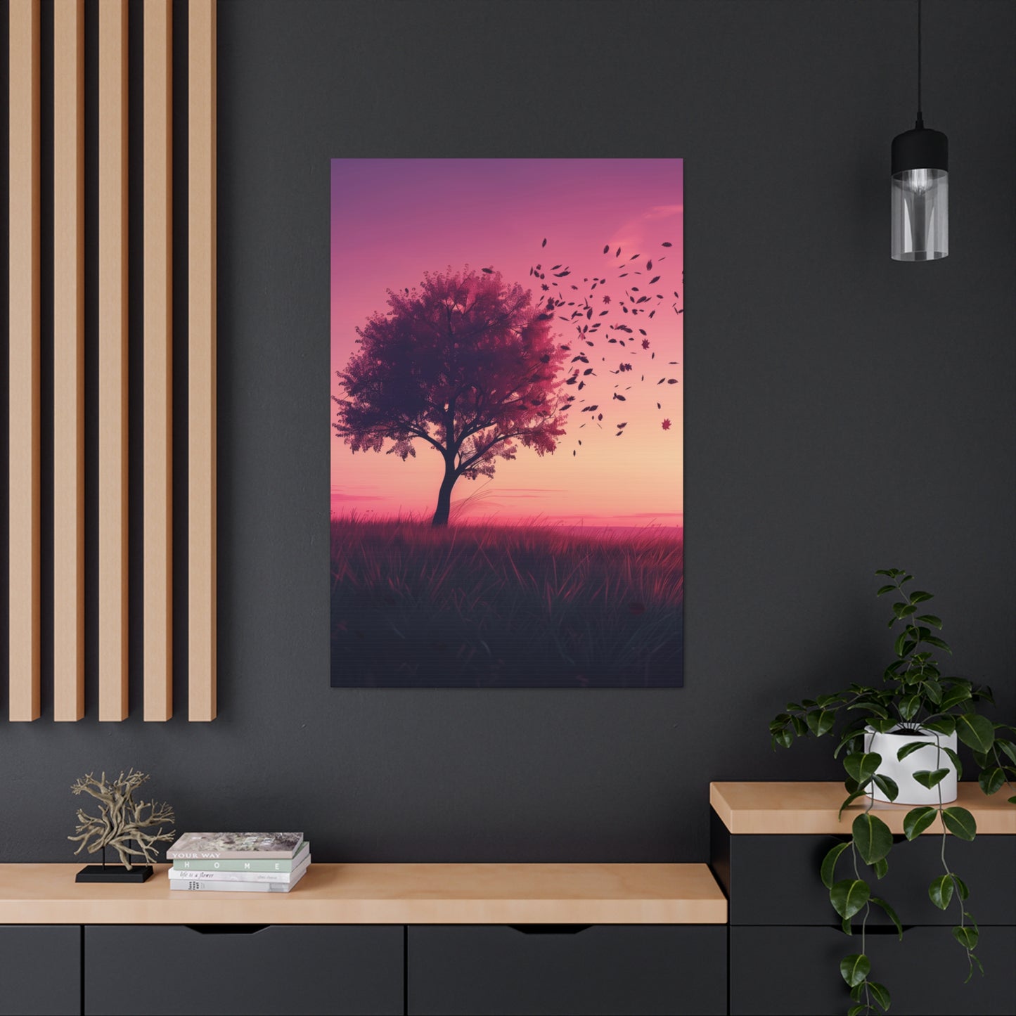 Tree in a Purple Sunset Digital Illustration Canvas Gallery Wraps