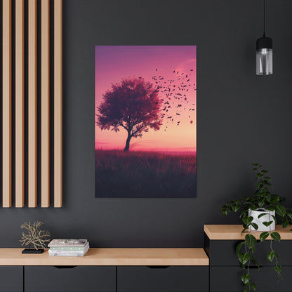 Tree in a Purple Sunset Digital Illustration Canvas Gallery Wraps