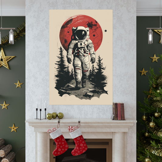 Cosmic Journey: Astronaut Walking - Digital Illustration Matte Vertical Posters