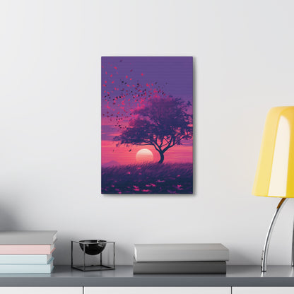 Tree in a Purple Sunset Digital Illustration Canvas Gallery Wraps