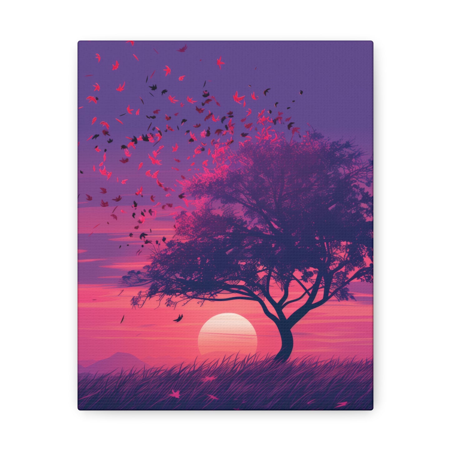 Tree in a Purple Sunset Digital Illustration Canvas Gallery Wraps