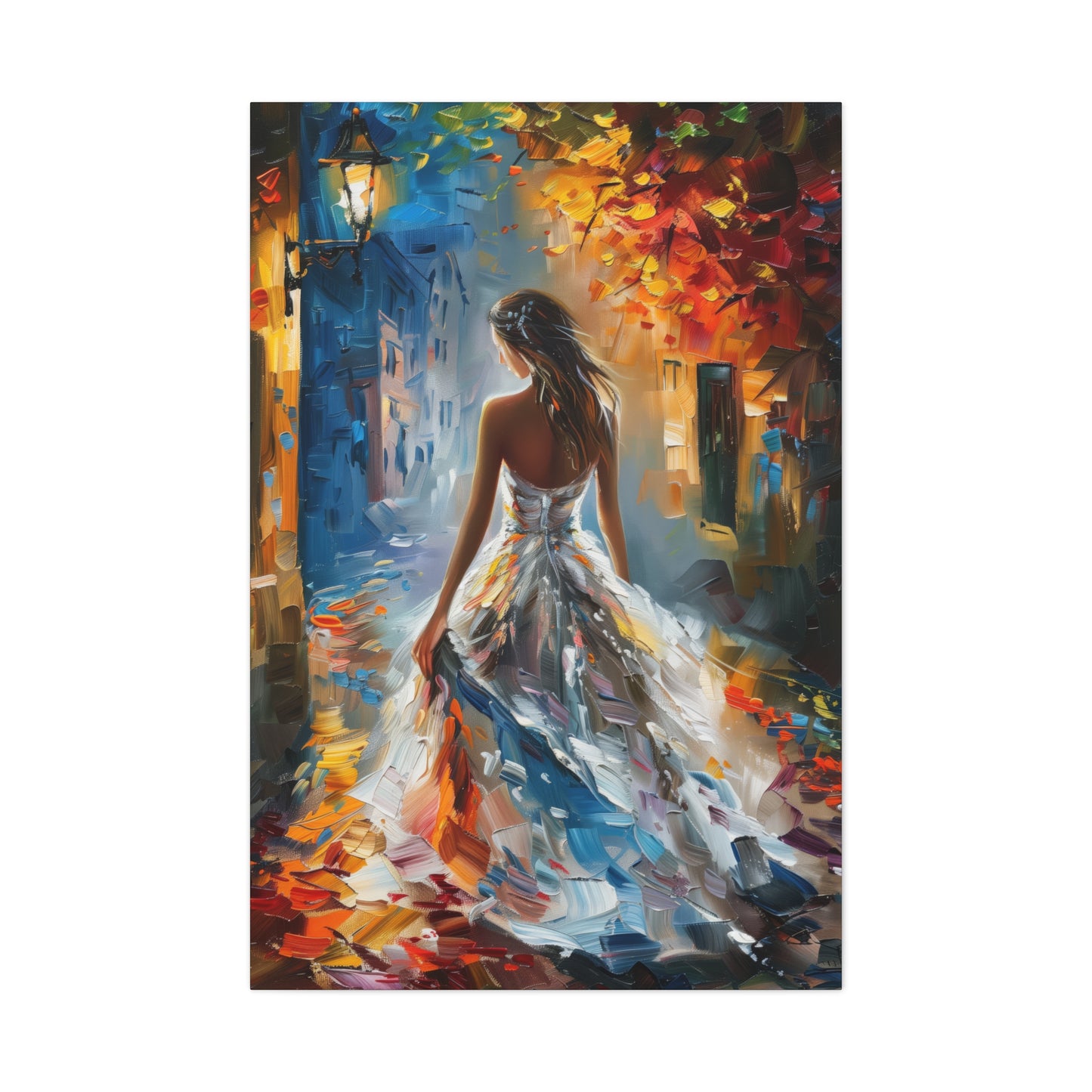 Bride walking in the streets - Leonid Afremov Style Digital Print Canvas Gallery Wraps