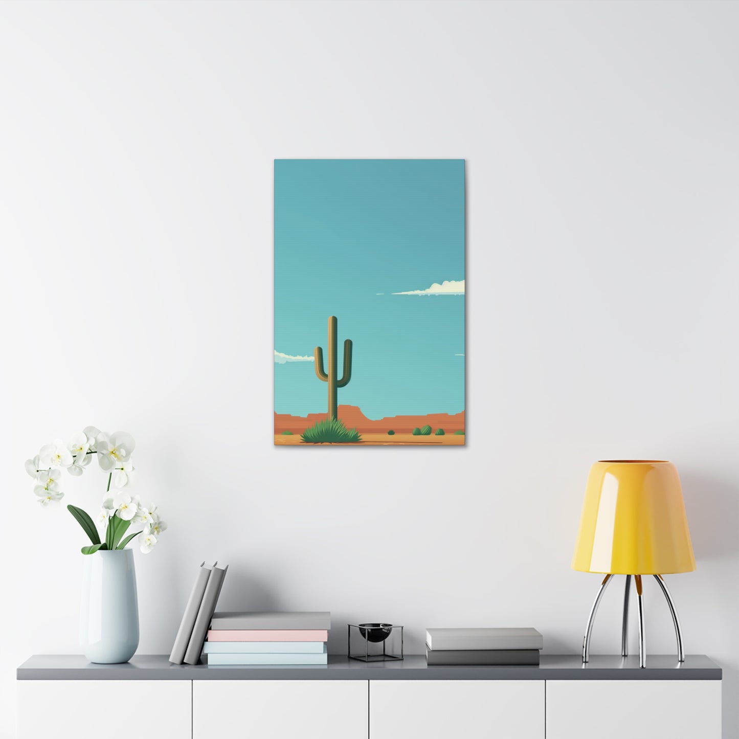 Saguaro Cactus in Desert - Illustration Canvas Gallery Wraps