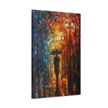 man walking in the street with umbrella - Leonid Afremov Style Digital Print Canvas Gallery Wraps