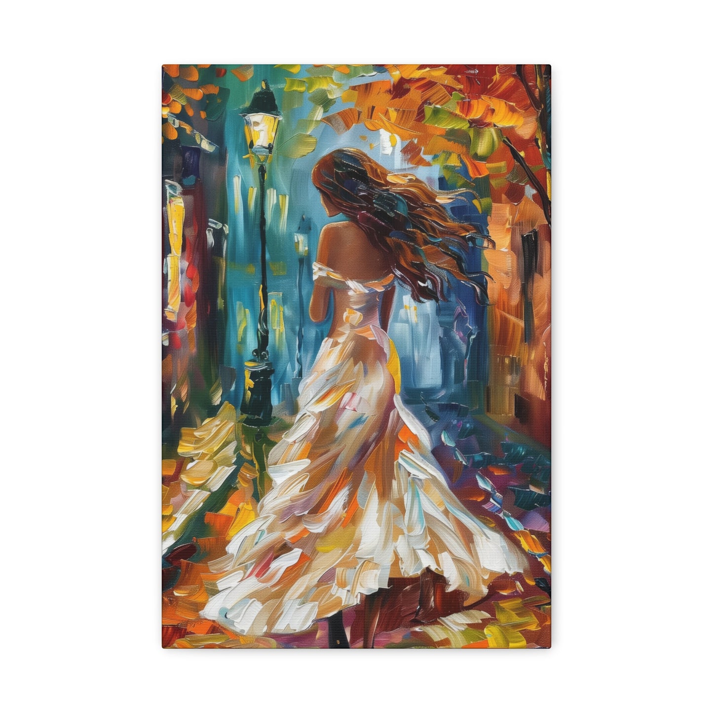 A girl walking in the streets - Leonid Afremov Style Digital Print Canvas Gallery Wraps