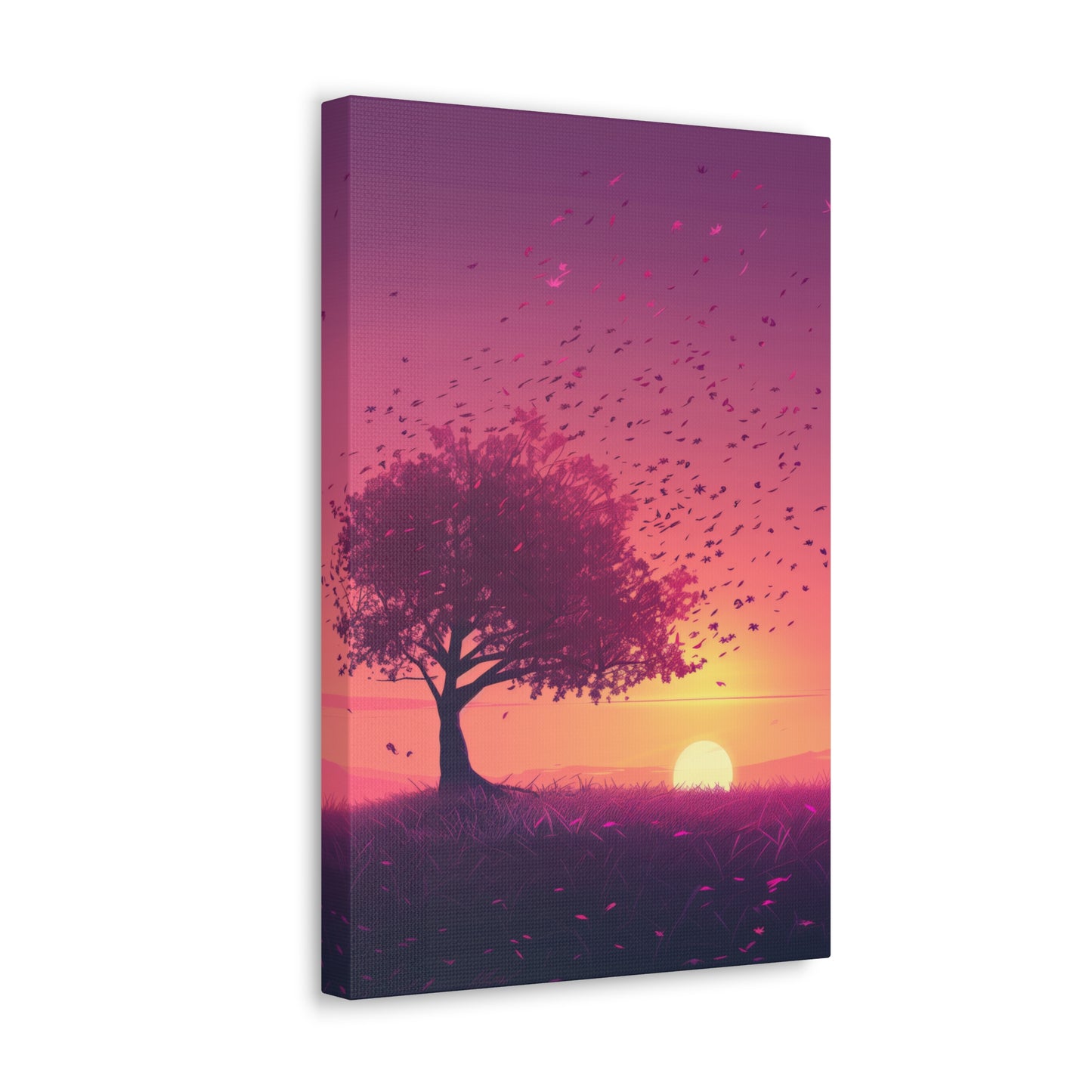 Tree in a Purple Sunset Digital Illustration Canvas Gallery Wraps