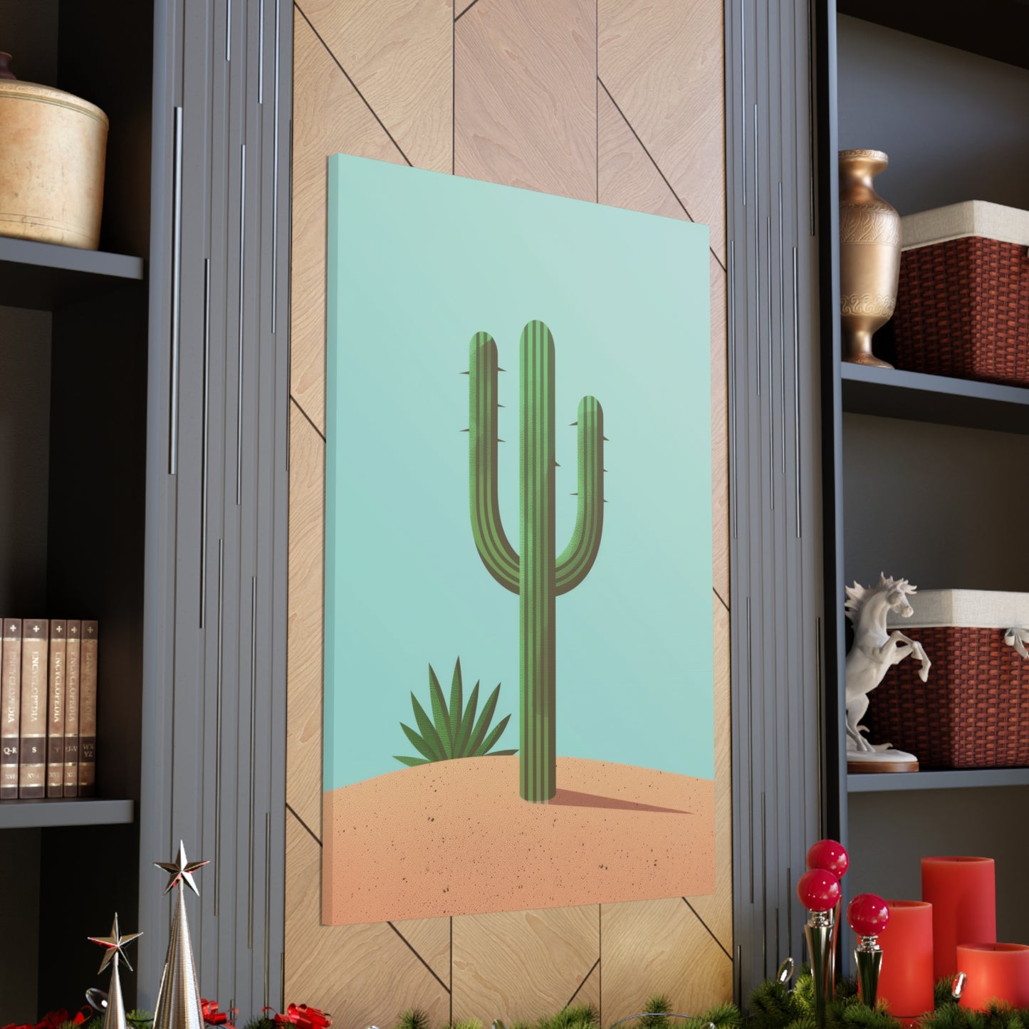 Saguaro Cactus in Desert - Illustration Canvas Gallery Wraps