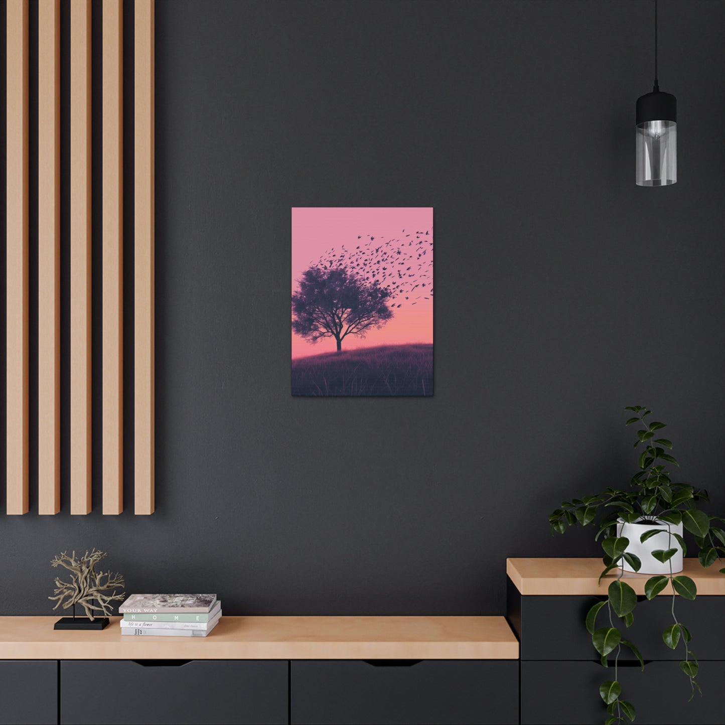 Tree in a Purple Sunset Digital Illustration Canvas Gallery Wraps