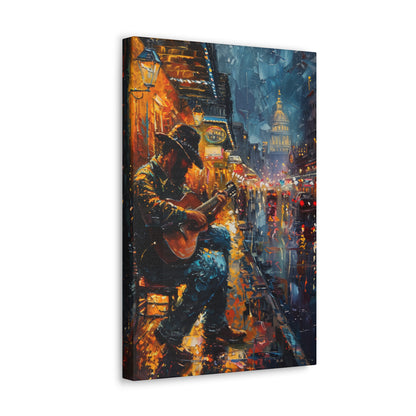 Man Playing Guitar on the Street - Rembrandt Style Digital Oil Painting Canvas Gallery Wraps