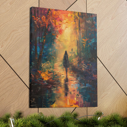 a girl walking through countryside forest Digital Oil Painting Print Canvas Gallery Wraps