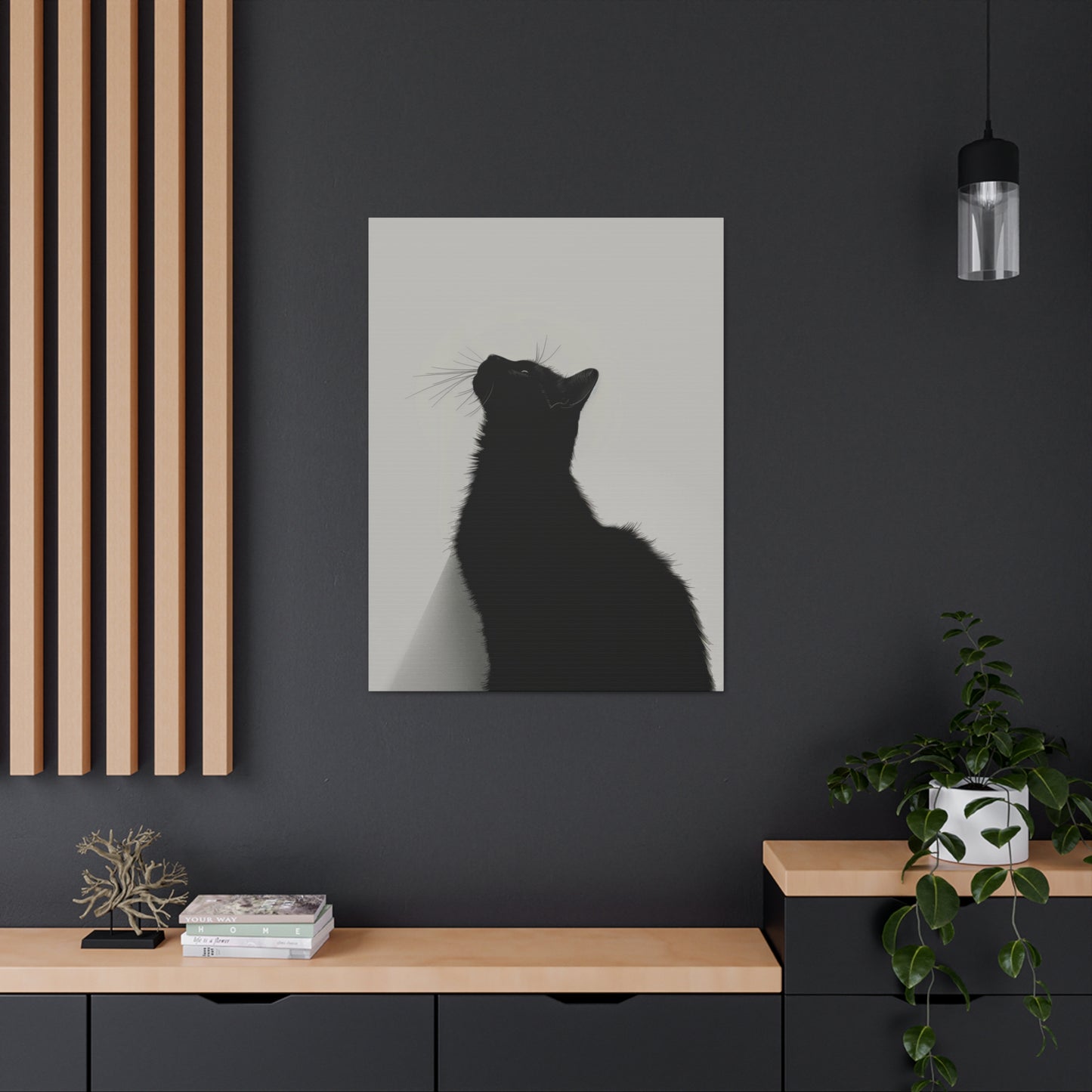 Black Cat Looking Up Digital Illustration Canvas Gallery Wraps