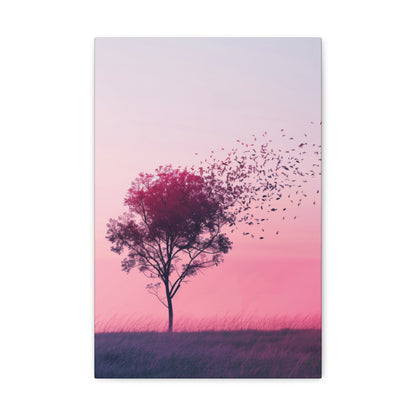 Tree in a Purple Sunset Digital Illustration Canvas Gallery Wraps