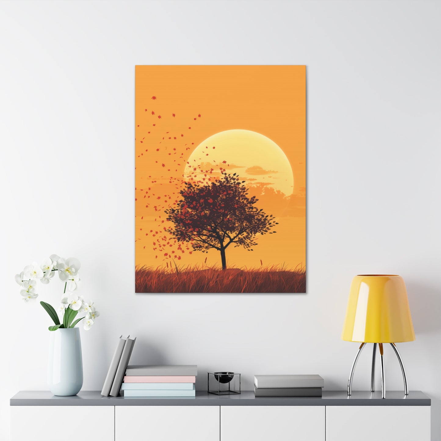 Tree in a Golden Sunset Digital Illustration Canvas Gallery Wraps