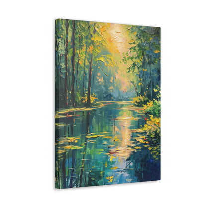 Lake in a Forest - Claude Monet Style Digital Print Canvas Gallery Wraps