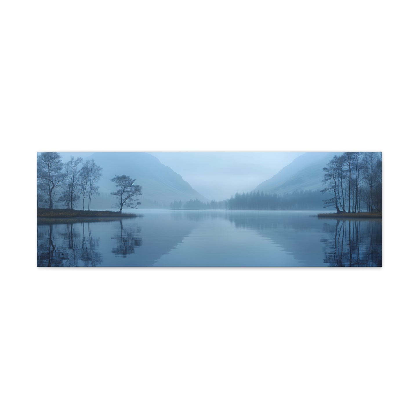 Lake Landscape with Mountains - Morning Mist Panorama Canvas Gallery Wraps