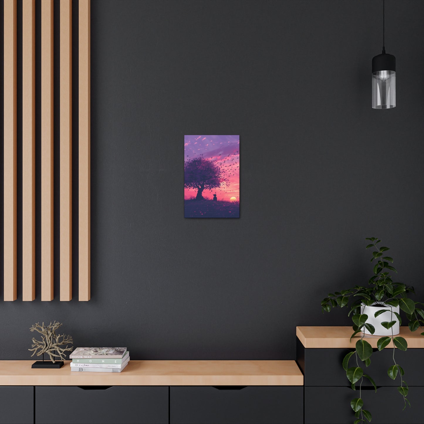 Tree in a Purple Sunset Digital Illustration Canvas Gallery Wraps