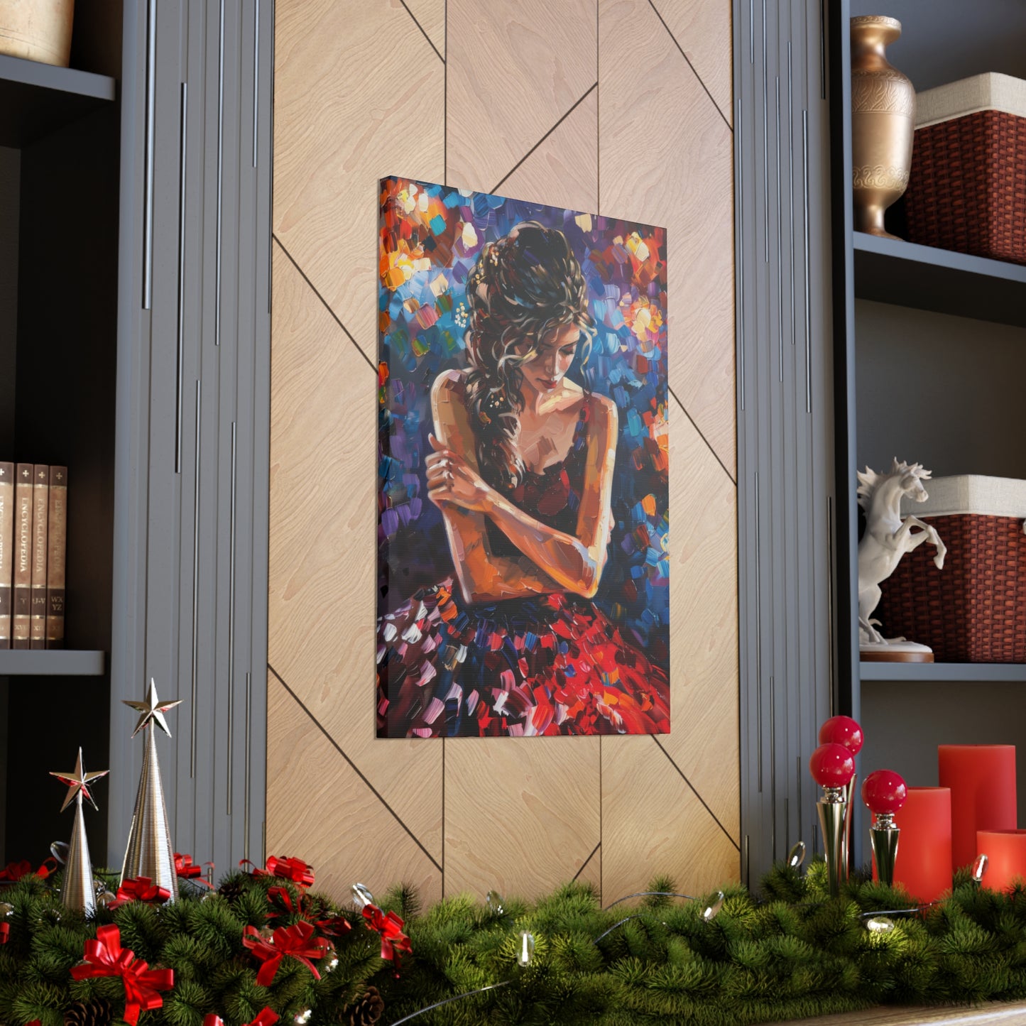 Girl with red dress - Leonid Afremov Style Digital Print Canvas Gallery Wraps