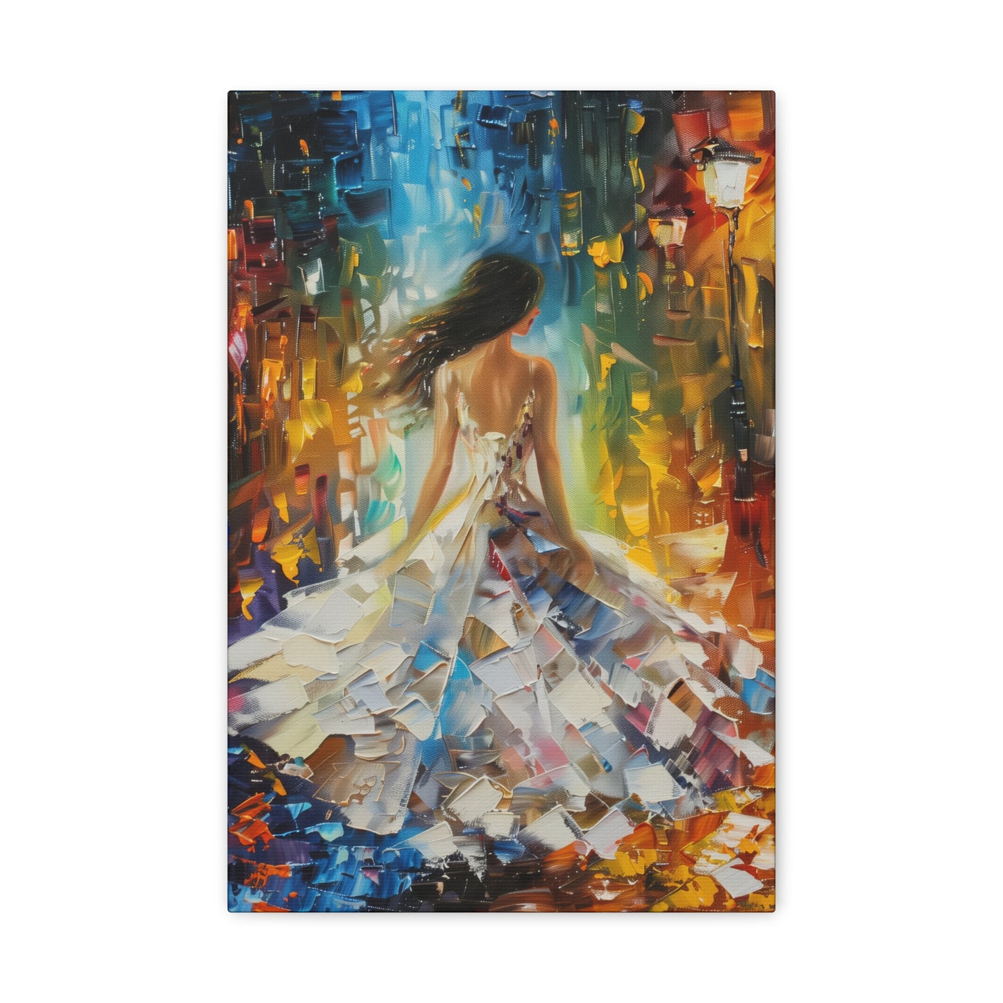 Bride walking in the streets - Leonid Afremov Style Digital Print Canvas Gallery Wraps