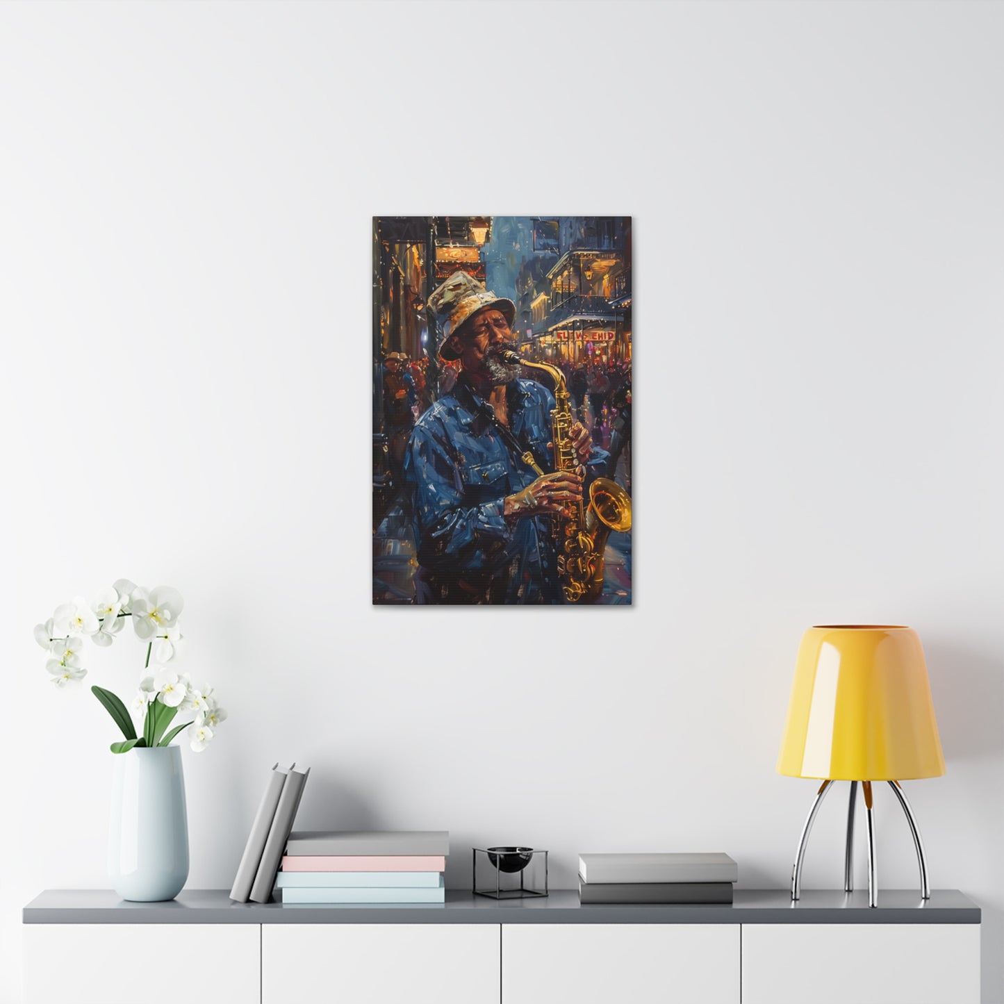 Man Playing Horn on the Street - Rembrandt Style Digital Oil Painting Canvas Gallery Wraps